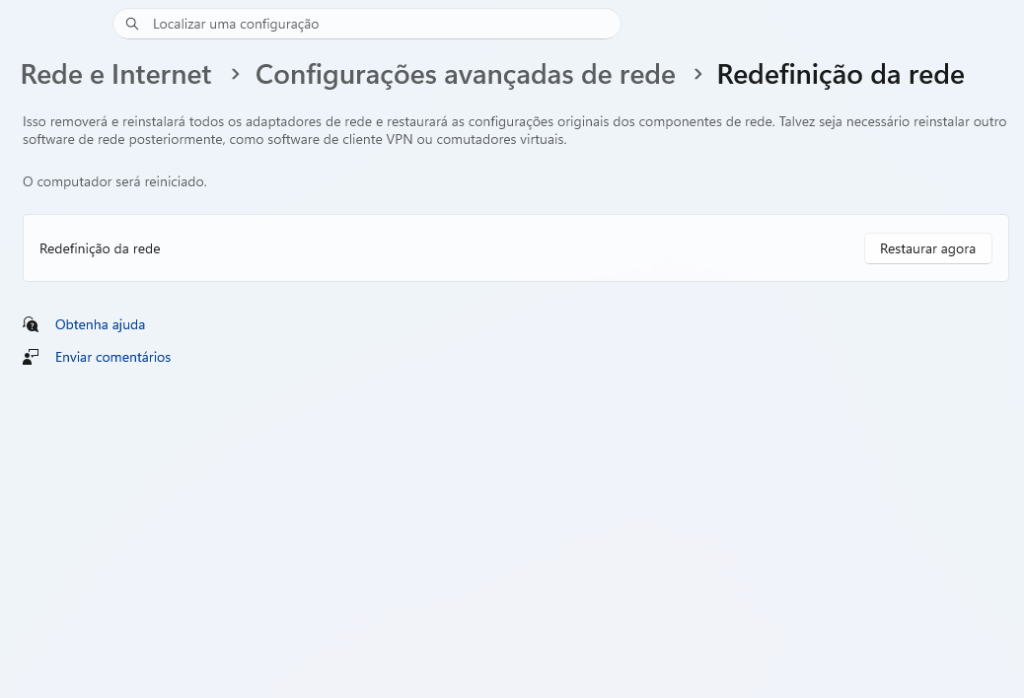 Resetando configurações de rede do Windows