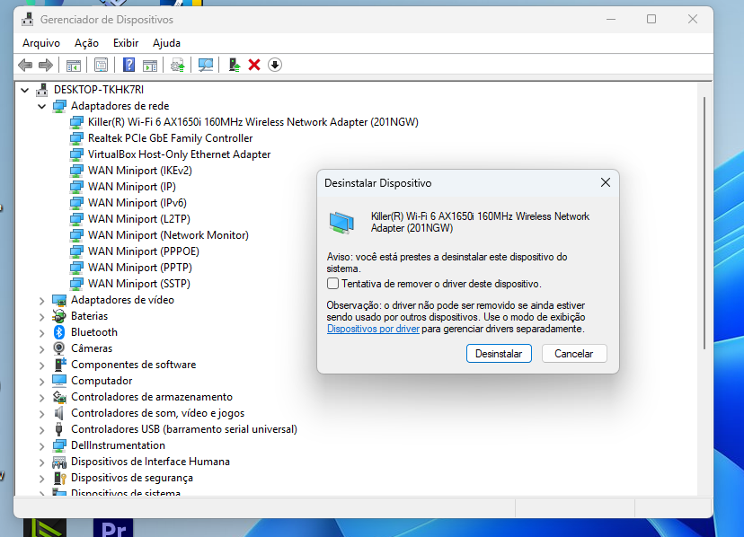 Desinstalar adaptador de rede sem fio