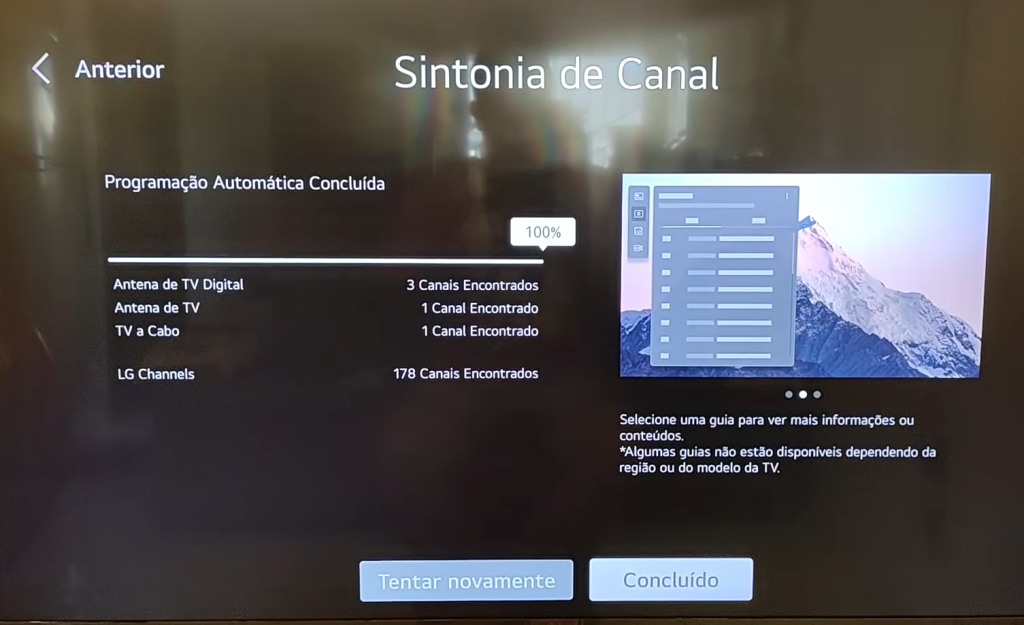 Busca automática de canais da televisão lg smart