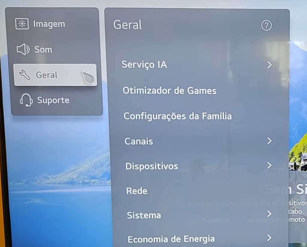 Acessando configurações da TV LG