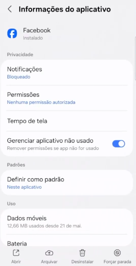 Limpar dados App Facebook