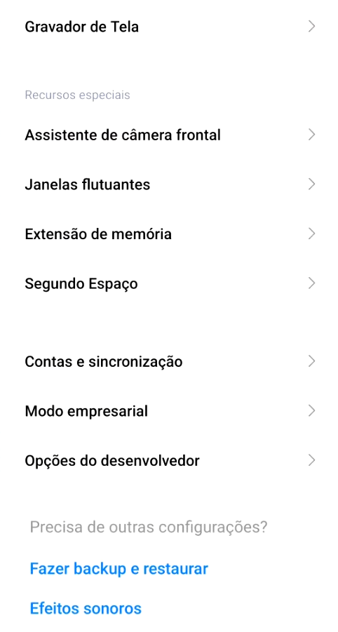 Opções desenvolvedor