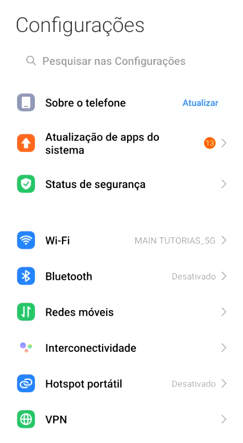 Configuração celular Xiaomi