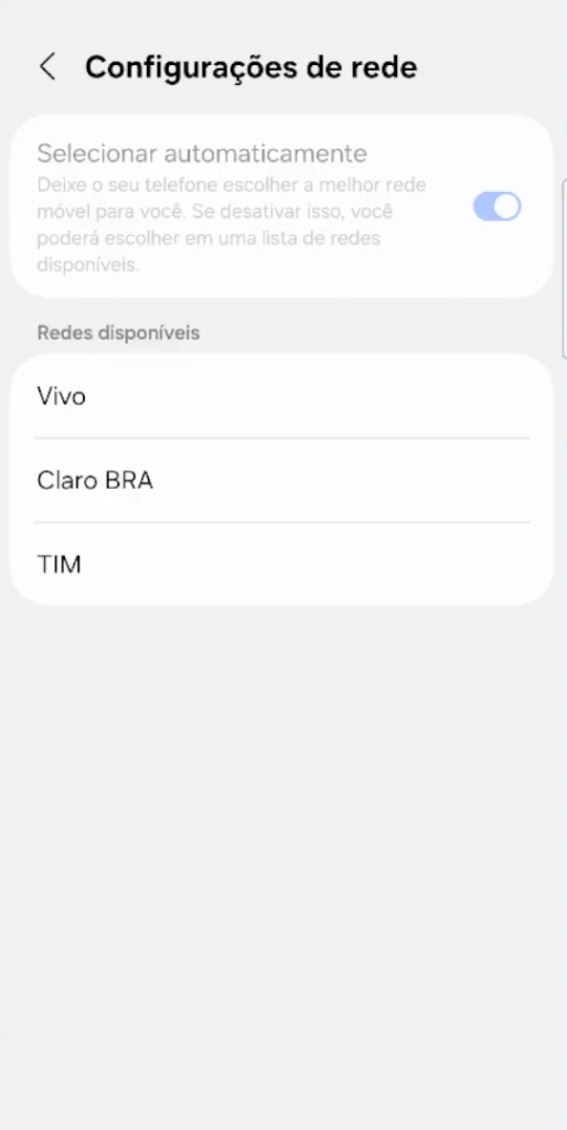 Seleção manual de rede